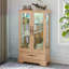 Vitrine lumineuse en verre avec tablettes réglables - 2 portes, 1 tiroir, lumières DEL, finition chêne clair élégant