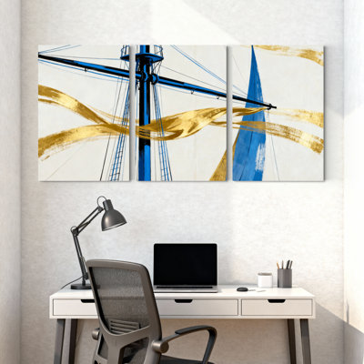 Voilier bleu doré, ensemble de 3 reproductions d'art sur toile
