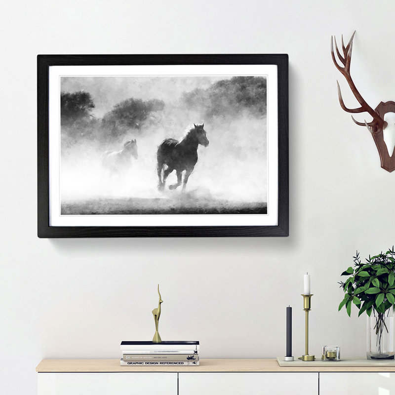 Horses - Picture Frame Painting Print, Black Framed, 24cm H x 33cm W x 2cm D