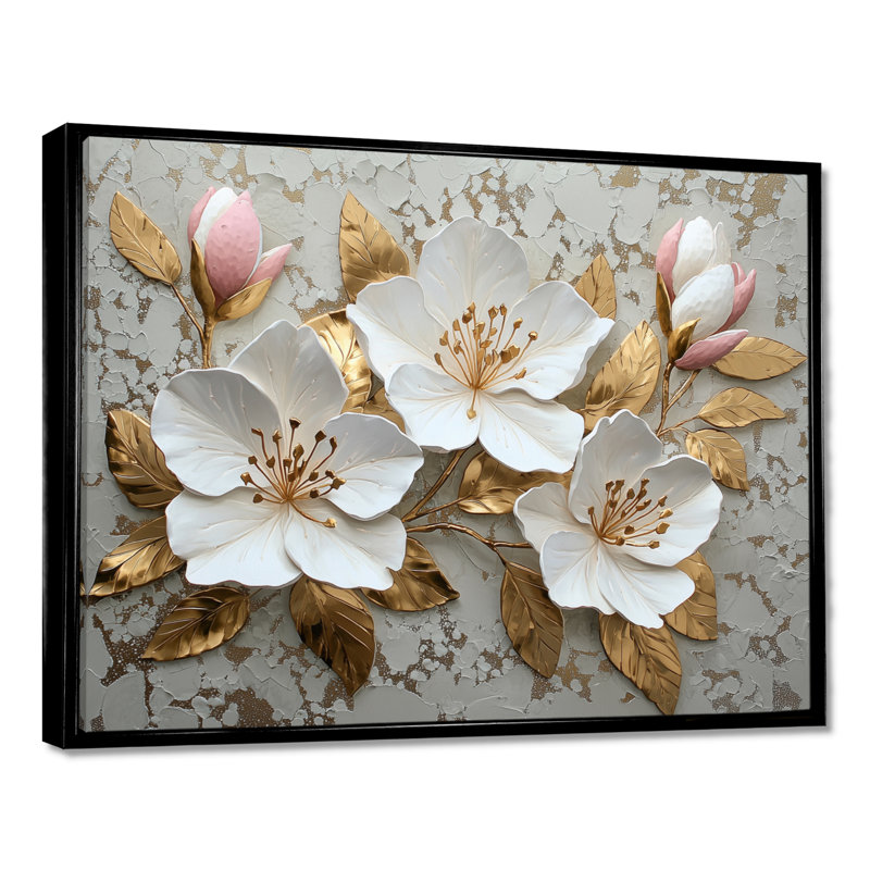 Munawar - Floral Canvas Wall Decor, H 30 po x l 40 po, Cadre flottant, Noir, noir, noir, noir