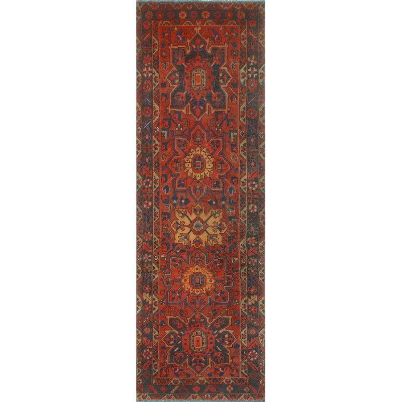 One-of-a-Kind 3'3 x 10'7 New Age Runner Wool Area Rug in Navy and Orange