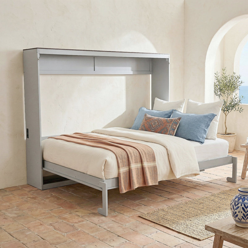 Grand lit escamotable mural et USB, gris, Grey