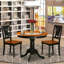 L'ensemble de meubles de salle à manger 3 pièces comprend une table de cuisine ronde avec piédestal et 2 chaises de salle à manger, 36 po x 36 po, noir et cerise-600105959-600108057-600108058