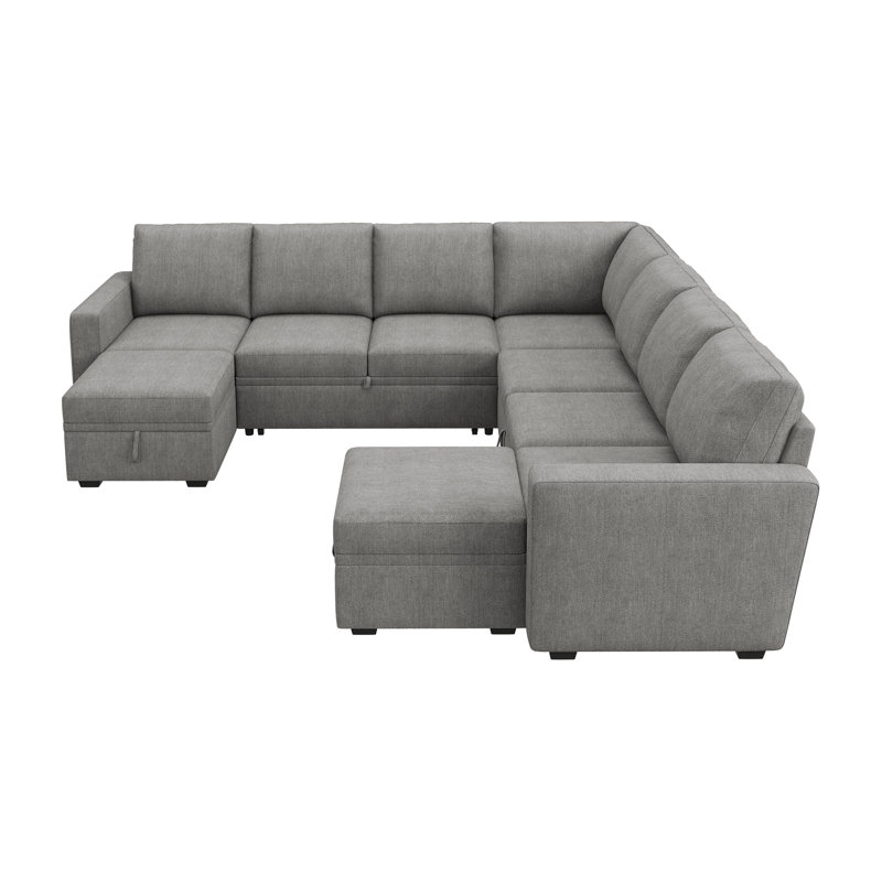 Canapé-lit modulaire avec repose-pieds Caren, Mélange de polyester gris