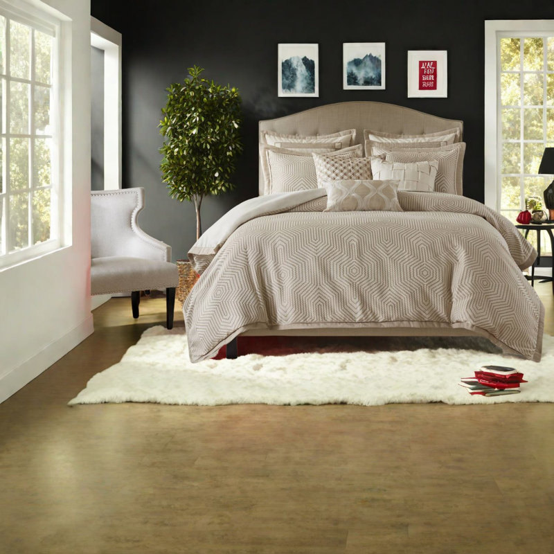 Luxury 8-piece Queen Bedding Set, Polyester Jacquard, Modern Tan And Ivory Design