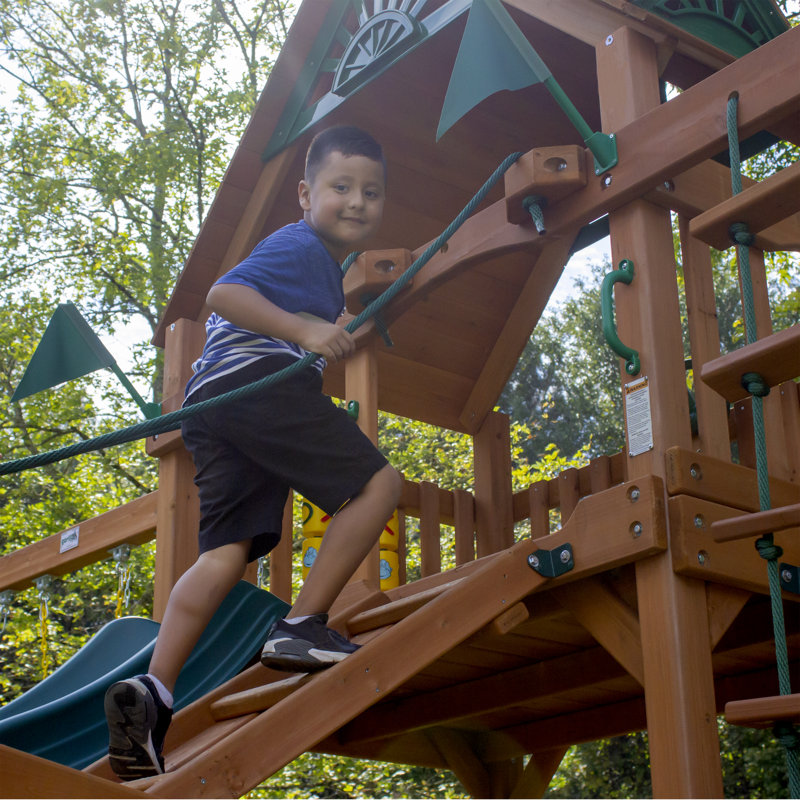 Cedar Wood Swing Set with Tire Swing and Picnic Table