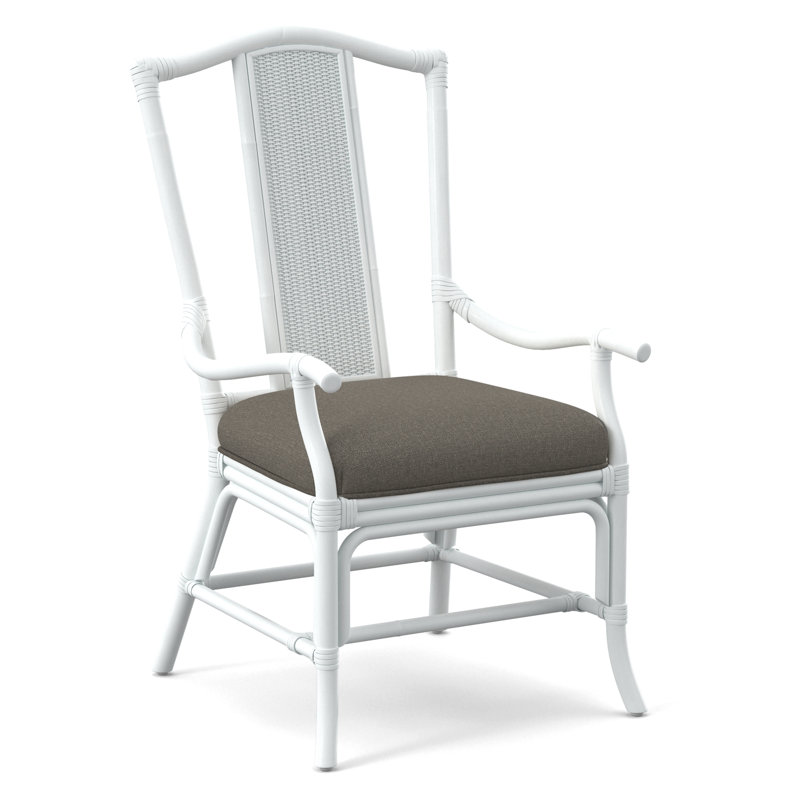 Drury Lane Slat Back Dining Arm Chair, Frost White, Gray Sugar Performance; 0863-84