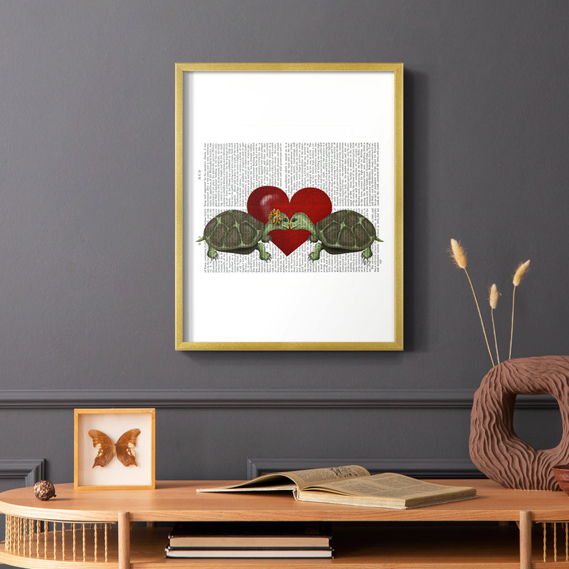 Turtle Kiss Framed Print - Solid Wood, 28" H x 22" W