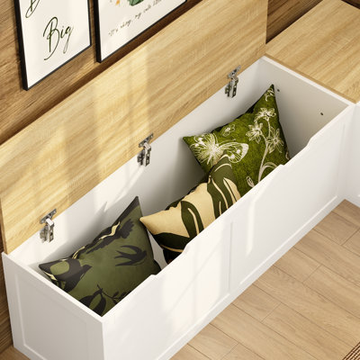 160cm L-Shaped Corner Storage Bench - Reversible Dining Nook & Shoe Bench with 4 Compartments - White & Natural
