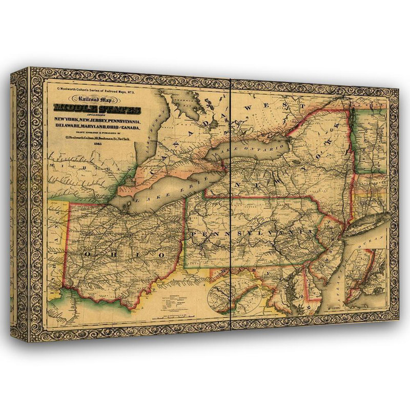 Cartes d'époque, États du centre, y compris New York, New Jersey, Pennsylvanie, Delaware, Maryland, Ohio, Canada