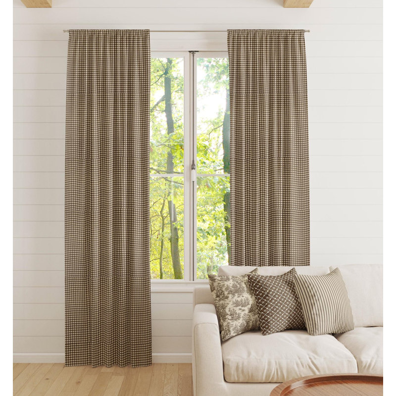 Chestnut Brown Gingham Curtains, 25" W x 84" L