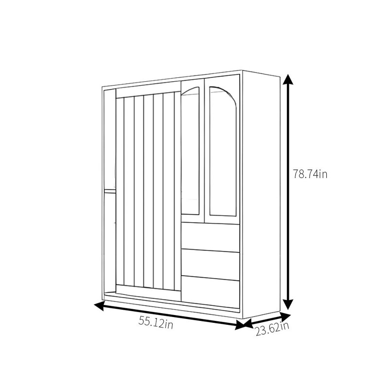 Retro Simple Push Pull Wardrobe, 78.74" H x 55.12" W x 23.62" D