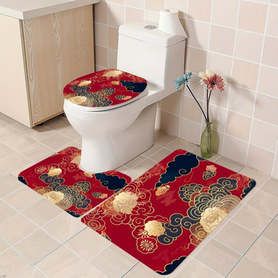 Ensemble de 3 tapis de salle de bain arc-en-ciel et mont Fuji Boho
