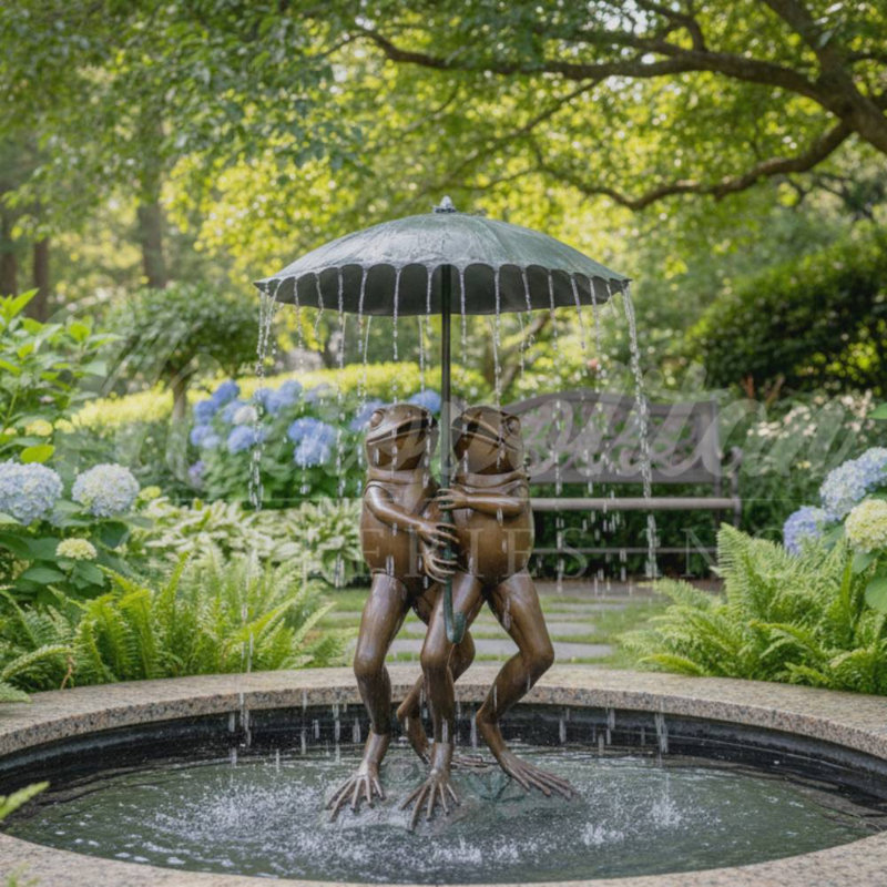Bronze Two Frogs holding Umbrella Fountain Sculpture