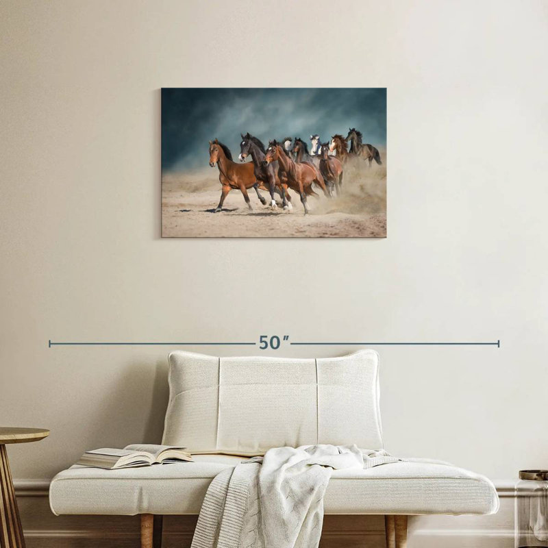 Troupeau de chevaux qui courent, H 20 po x l 30 po