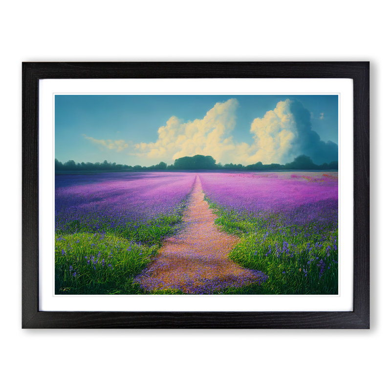 Fantastic Bluebell Field - Single Picture Frame Painting, 46cm H x 64cm W x 2cm D, Black