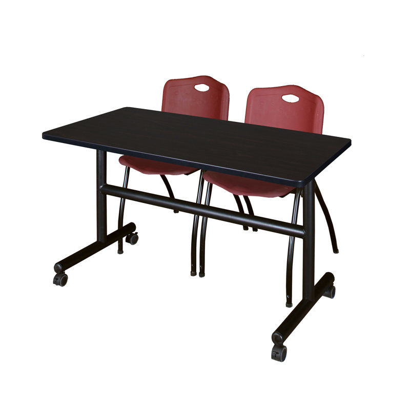 Table de nidification Nickls, 2 chaises empilables, H 29 po x l 48 po x P 24 po, Acajou / bleu