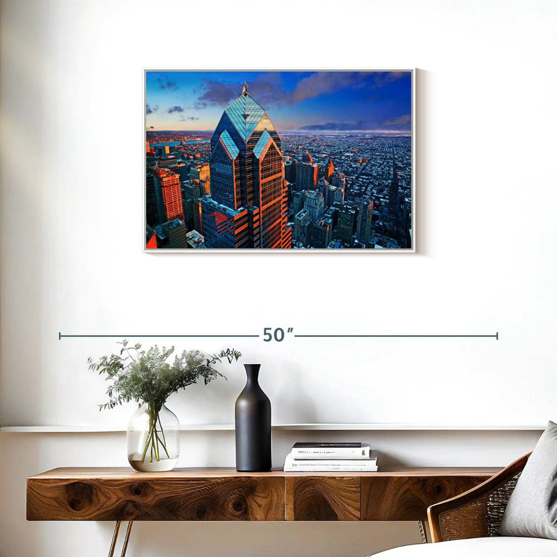 Tour et horizon de Philadelphie, Cadre flottant blanc, 31 po x 21 po