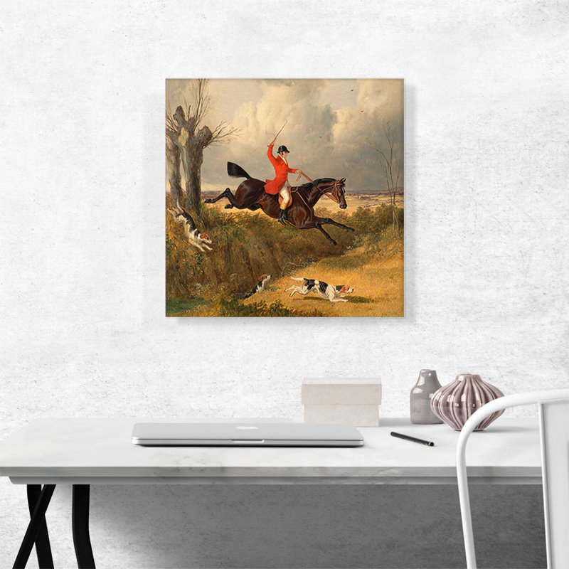«Foxhunting Clearing a Ditch» par J.F. Herring, reproduction d'art sur toile tendue, H 18 po x l 18 po x 1,5 po