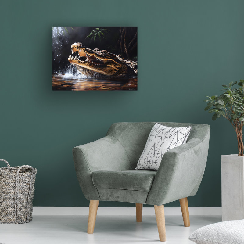 Art sur toile «Bachelor crocodile dans l'eau 1», H 14 po x l 19 po