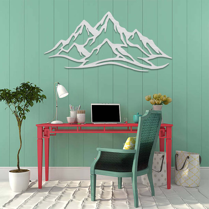 Art mural en métal Mountain Range, H 22 po x l 47 po, Argent