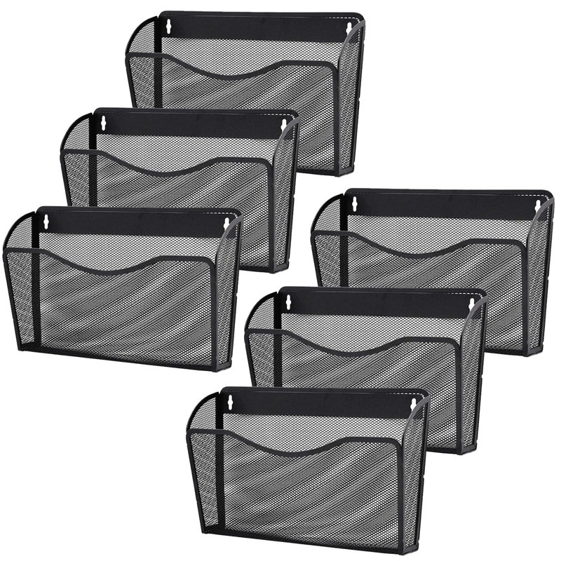 6-Pack Wall File Organizer – Mesh Metal Vertical Hanging File Holder for Office/Home