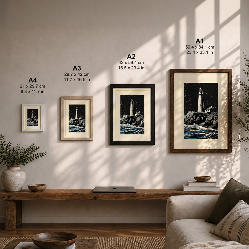 Lighthouse Beacon Coastal - Framed Print, A4 - 29.7 x 21.0 cm, Unframed