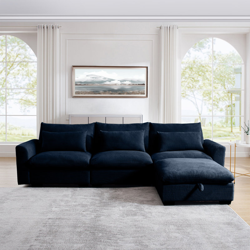 Karaka Corduroy Sectional, Navy Corduroy