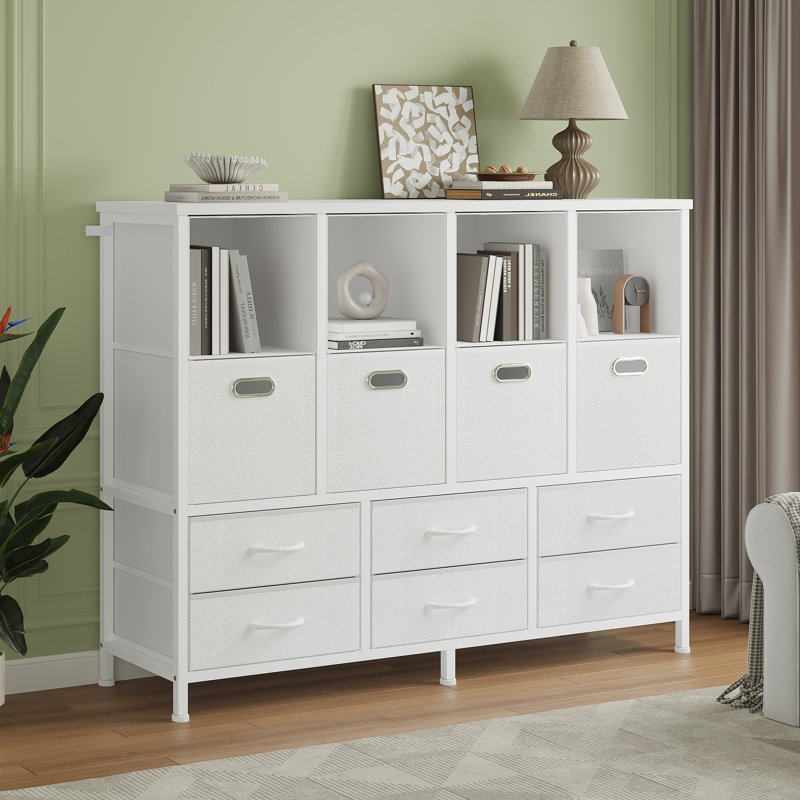 8 Cube Storage Bookcase With 6 Fabric Drawers,diy Cube Fabric Storage Organizer, 4 Tiers Bookcase With Open Display Shelves,modern Storage Bookshelf For Home And Office