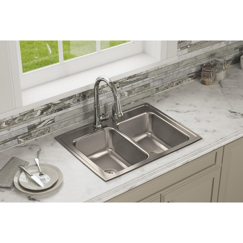 Lustertone 29" L x 22" W Double Basin Drop-In Kitchen Sink, 2 hole