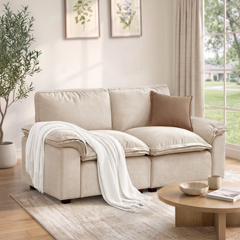 Canapé 72 places en tissu d'ameublement 72 po Chenille, Beige