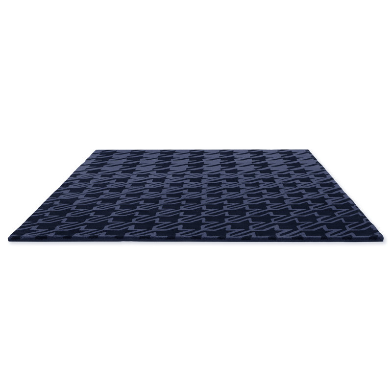 Wool Houndstooth Area Rug in Dark Blue/Black, 6'7" x 9'2"