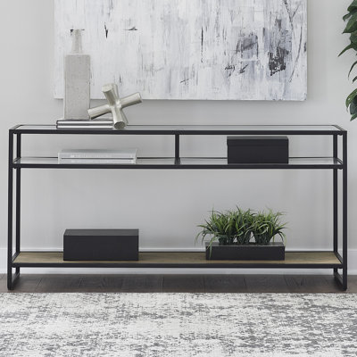 Jaylan Sofa Table w/ Tempered Glass & Two Shelves