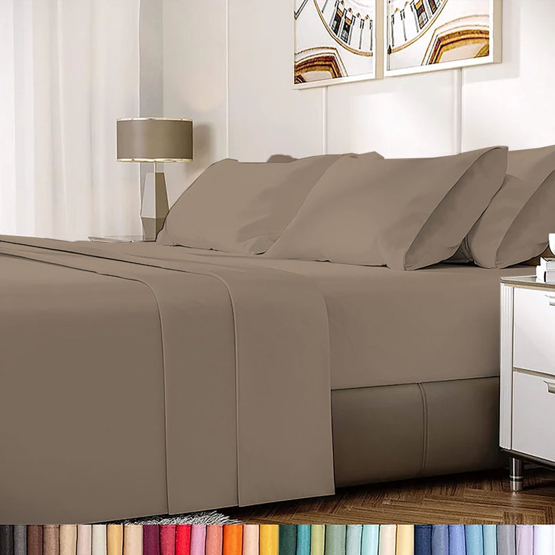 Ensemble de draps en rayonne de bambou 6 pièces , Ensemble de draps pour très grand lit californien, Moka