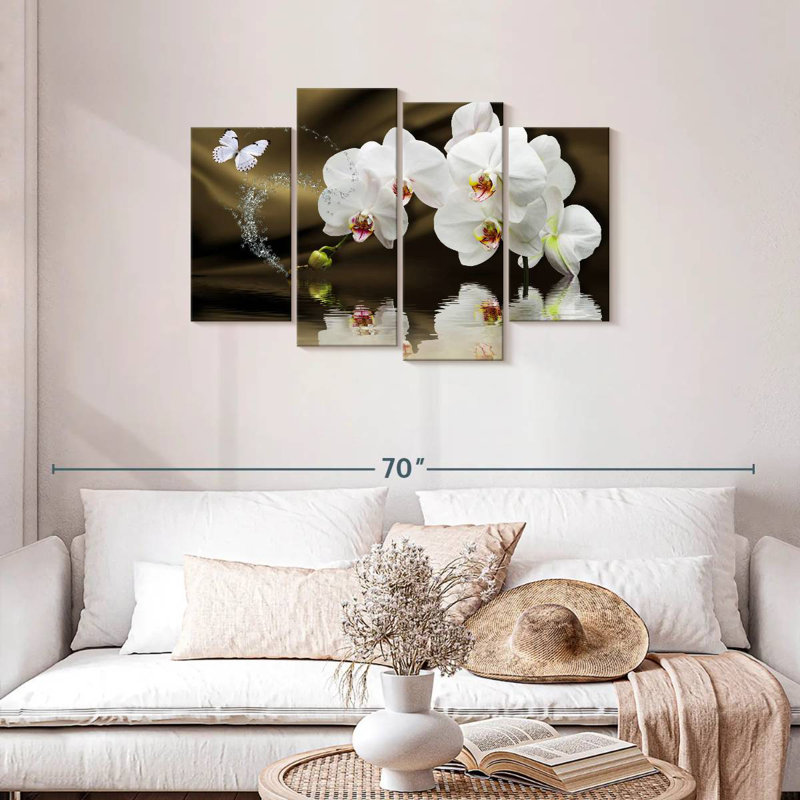 Harnek White Orchids And Butterfly