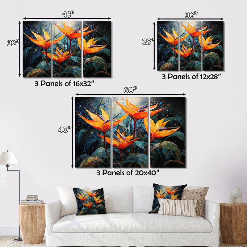 Birds of Paradise Paradise IV - 3 pièces sur toile tendue, H 28 po x l 36 po x P 1 po