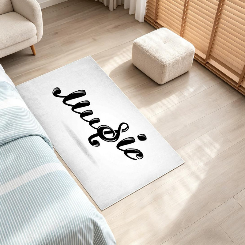 Tapis noir noir et blanc lavable à la machine, Rectangle 32 po x 47 po