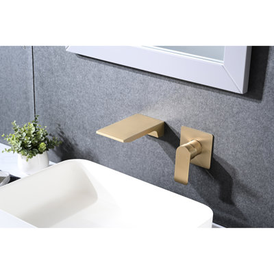 Modern Stainless Steel Wall Mount Bathtub Faucet, Brushed Gold, Single Handle, Two Holes, High Bathroom Element Mounted Faucet In Material, Contemporary Feature