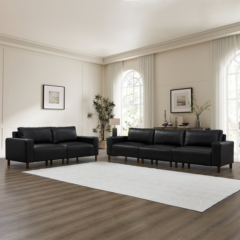 Canapé moderne en similicuir pour le salon, H 33,8 po x l 78,5 po x P 31,9 po, Noir, 2