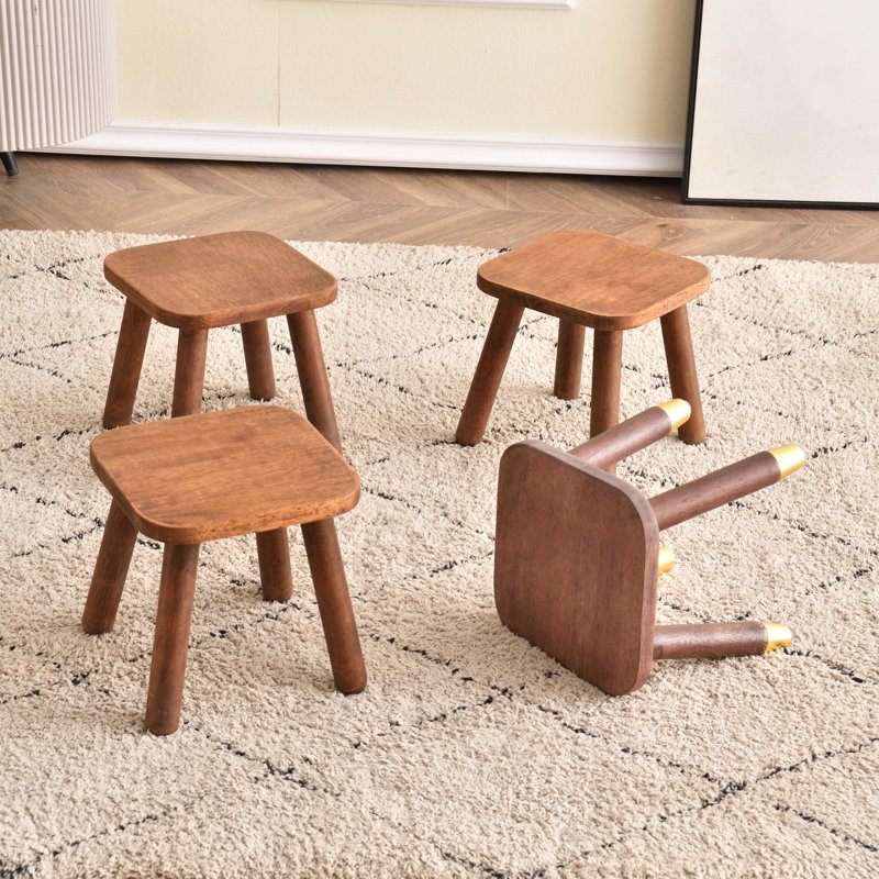 Solid Wood Stool Foot stool,Small Square Wooden Ottoman,Plant Stand, Wood Accent Stool, Walnut