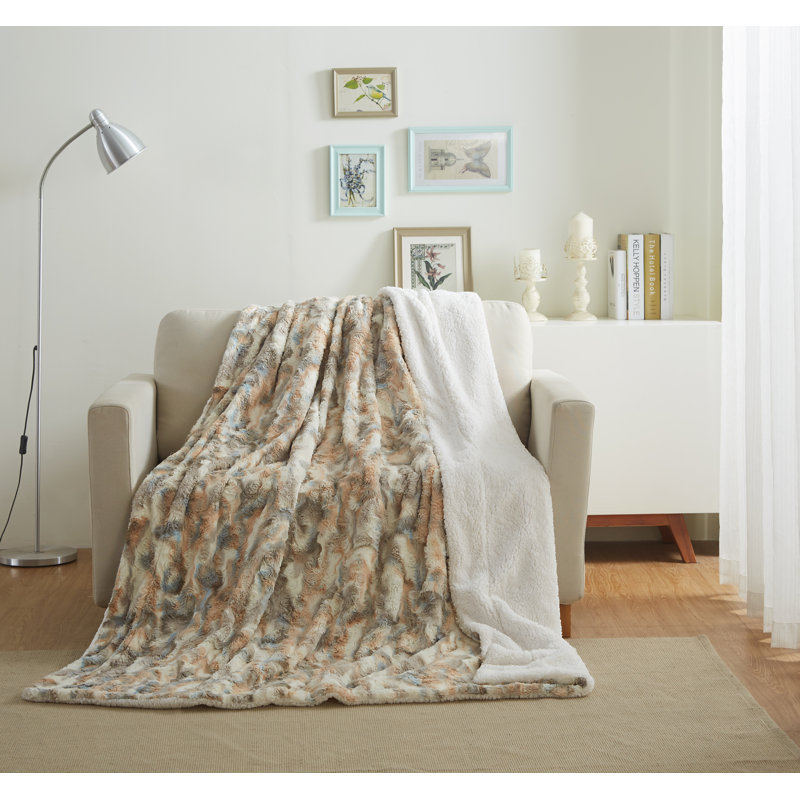Russian Lynx Faux Fur Throw Blanket, 63" x 87"