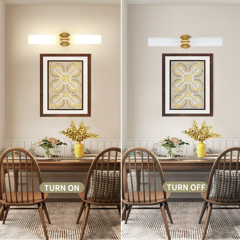 Set of 2 16.5" Rechargeable Cordless Frosted Wall Sconces with Remote Control and Included Bulbs, Gold