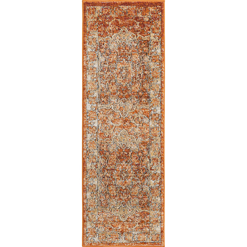 Tapis traditionnel orange Marjelle, Tapis de couloir 2 pi x 8 pi