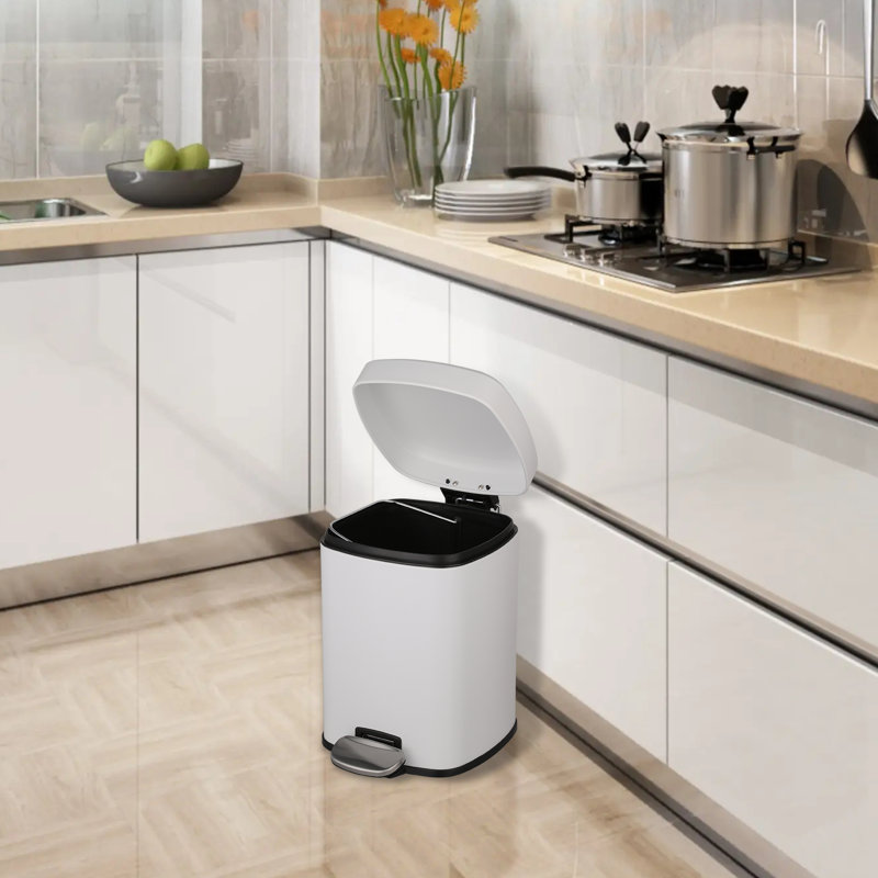 White Galvanized 1.6 Gallon Step Trash Can with Pedal