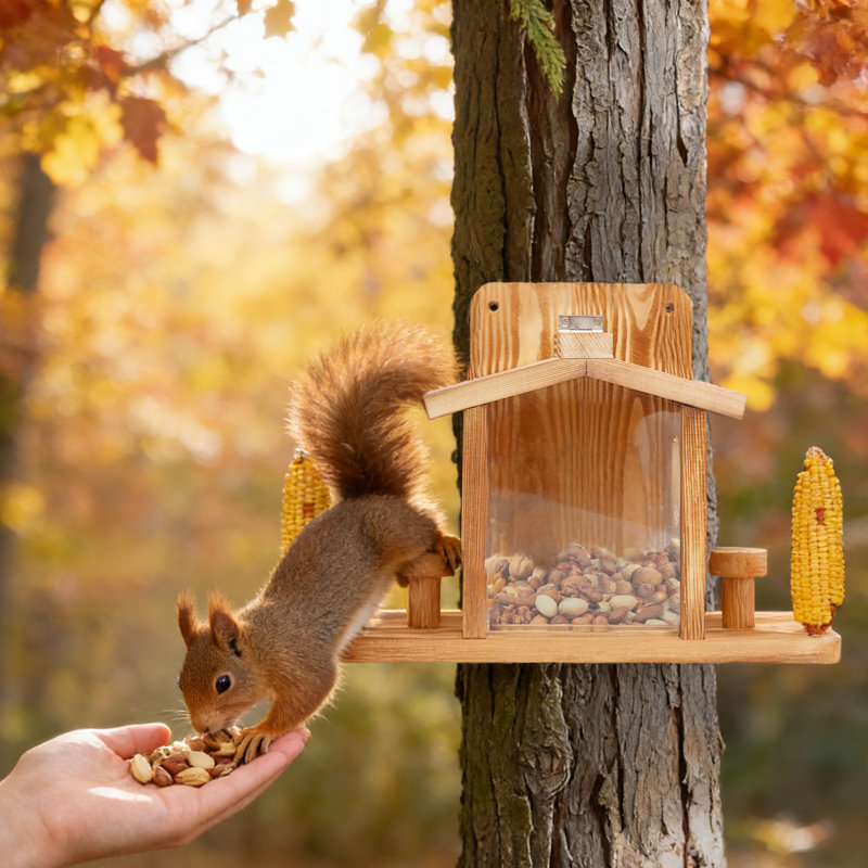 Mangeoire à écureuil en bois avec ventilation et conception facile à nettoyer
