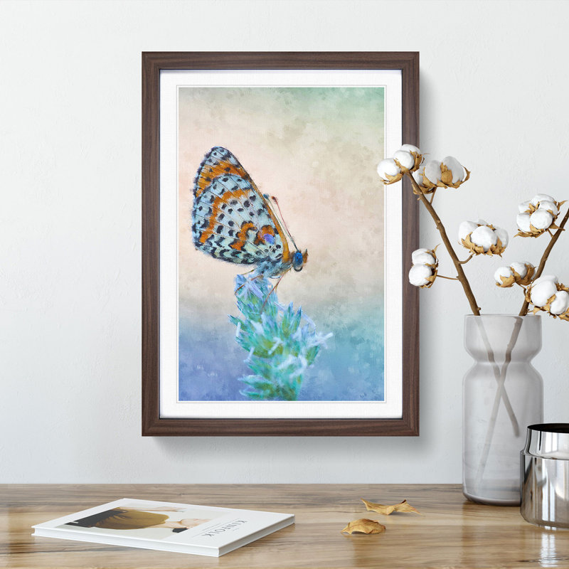 Butterfly Perched upon a Flower - Picture Frame Graphic Art Print, 63cm H x 45cm W x 2cm D, Walnut Framed