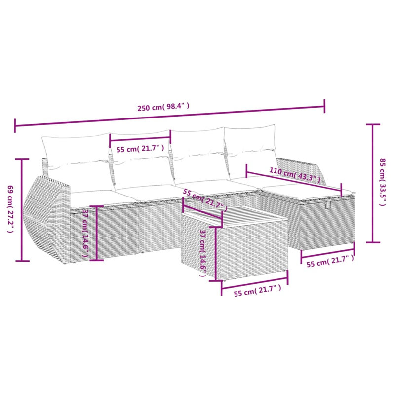 Ensemble de canapé de jardin Vidaxl gris