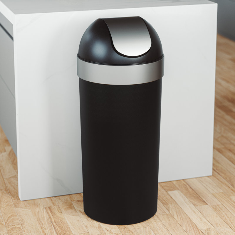 Poubelle à couvercle battant en plastique 16 gallons Venti, Noir, noir, noir, noir