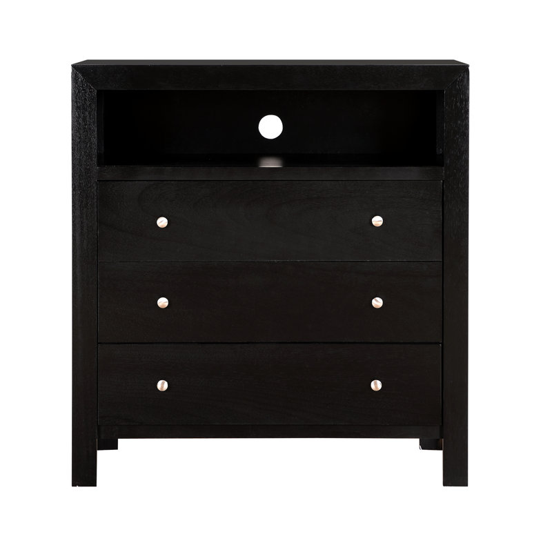 Meuble télé média, commode 3 tiroirs noir