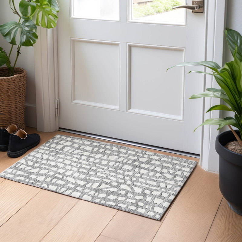 Premium Machine Washable Prisco Gray Rug, Rectangle 1'8" x 2'6"